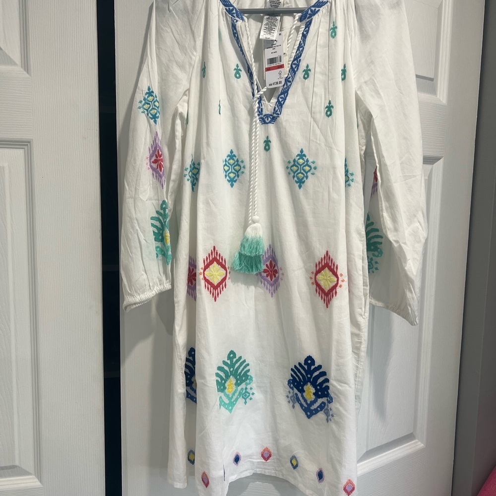 Tommy Bahama White Tunic with Blue and Green Embroidery